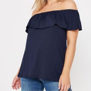 Melanie Lyne Size Medium Made In Canada Dark Blue Off The Shoulder Top‎